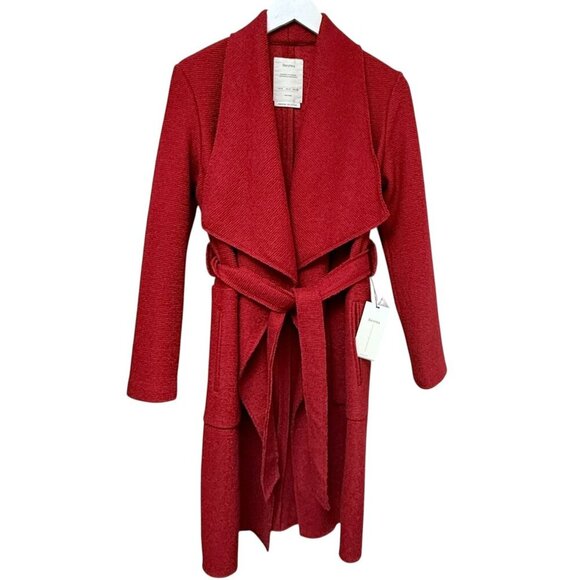 Bershka Womens Coat Size Small Red Wool Blend Waterfall Collar NWT - Picture 3 of 12